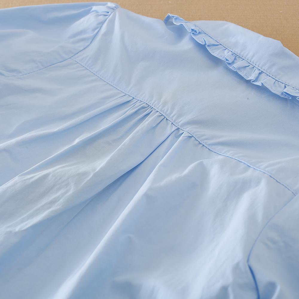 Girls Ruffle Collar Shirt 5-12 Years Long Sleeve Bow Tie Kids School Uniform Blouse Polyester Children Daily Tops
