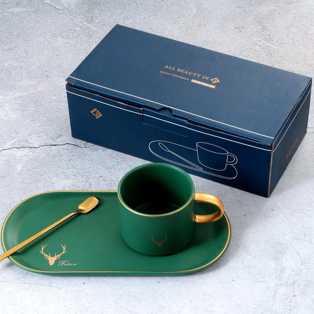 Ceramic Cup And Saucer Gold Handle Coffee Cup And Saucer Set Phnom Penh Tray With Spoon