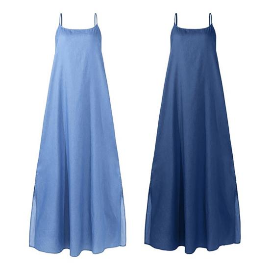 Kobiety Codzienna Bez Rękawów Jednolity Kolor Regulowane Ramiączka Rozcięcie Dół Długa Sukienka