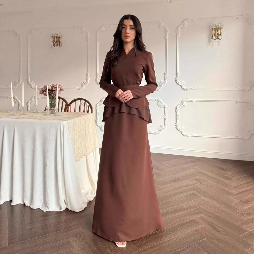 2025 cross-border European and American autumn new cardigan temperament V-neck long-sleeved top waist-wrapped hip long skirt women's clothing