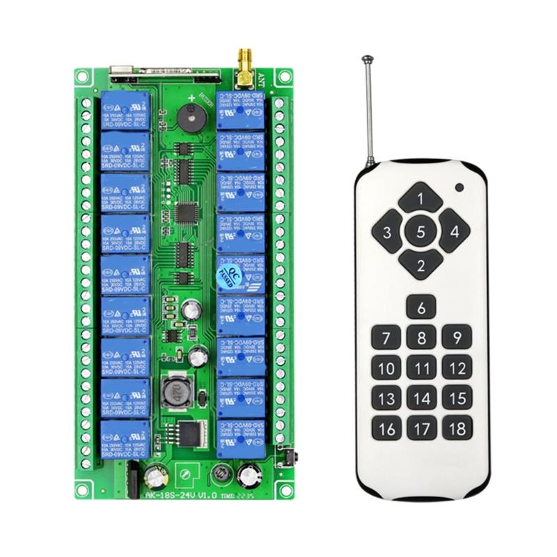 315Mhz/RF433Mhz Wireless Remote Control Switch DC 12V-36V Relay 18CH Receiver Controller and 18Button Transmitter