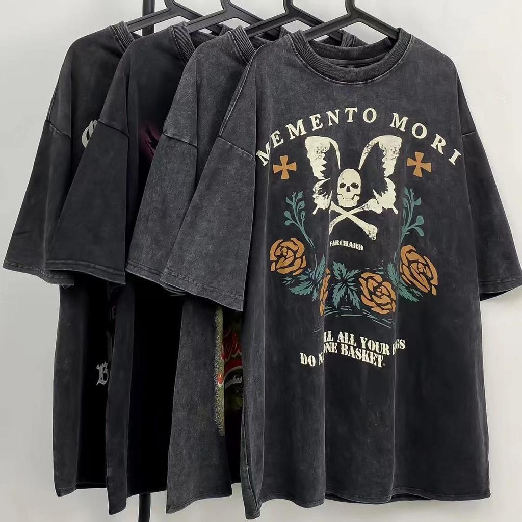 Y2K Vintage Gothic Skull Graphic Print T-Shirt Women Oversized Casual Pure Cotton Short Sleeve T shirt Streetwear Women Cropped Top