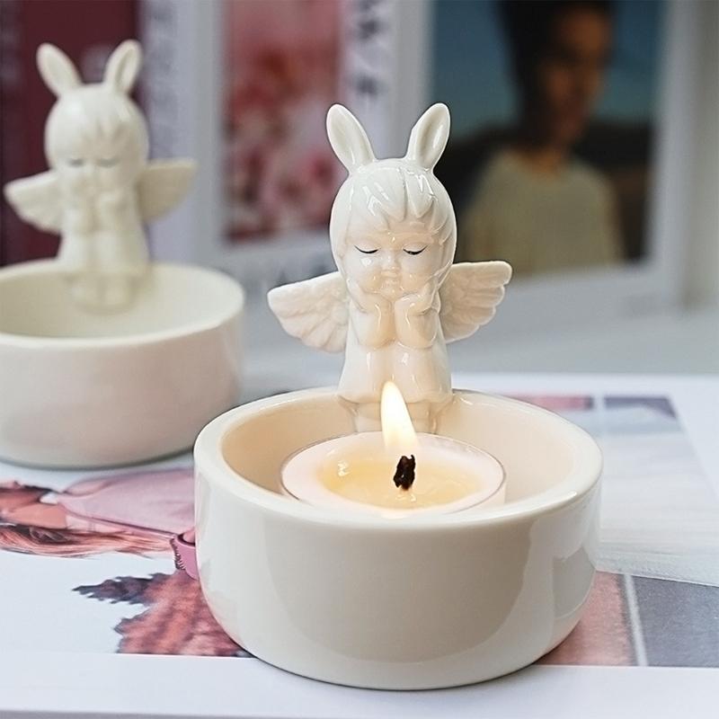 Tealight Holders Ornaments Ceramic Romantic Angel Modeling Candle Holder Tea Light Holders Creative Resin Sculpture Candle Stick