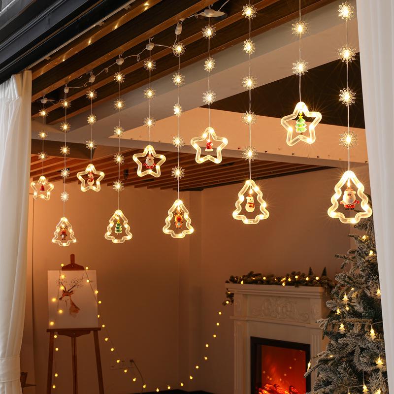 Five-Pointed Star Christmas LED Curtain & Tree String Fairy Lights for Festive Window Display