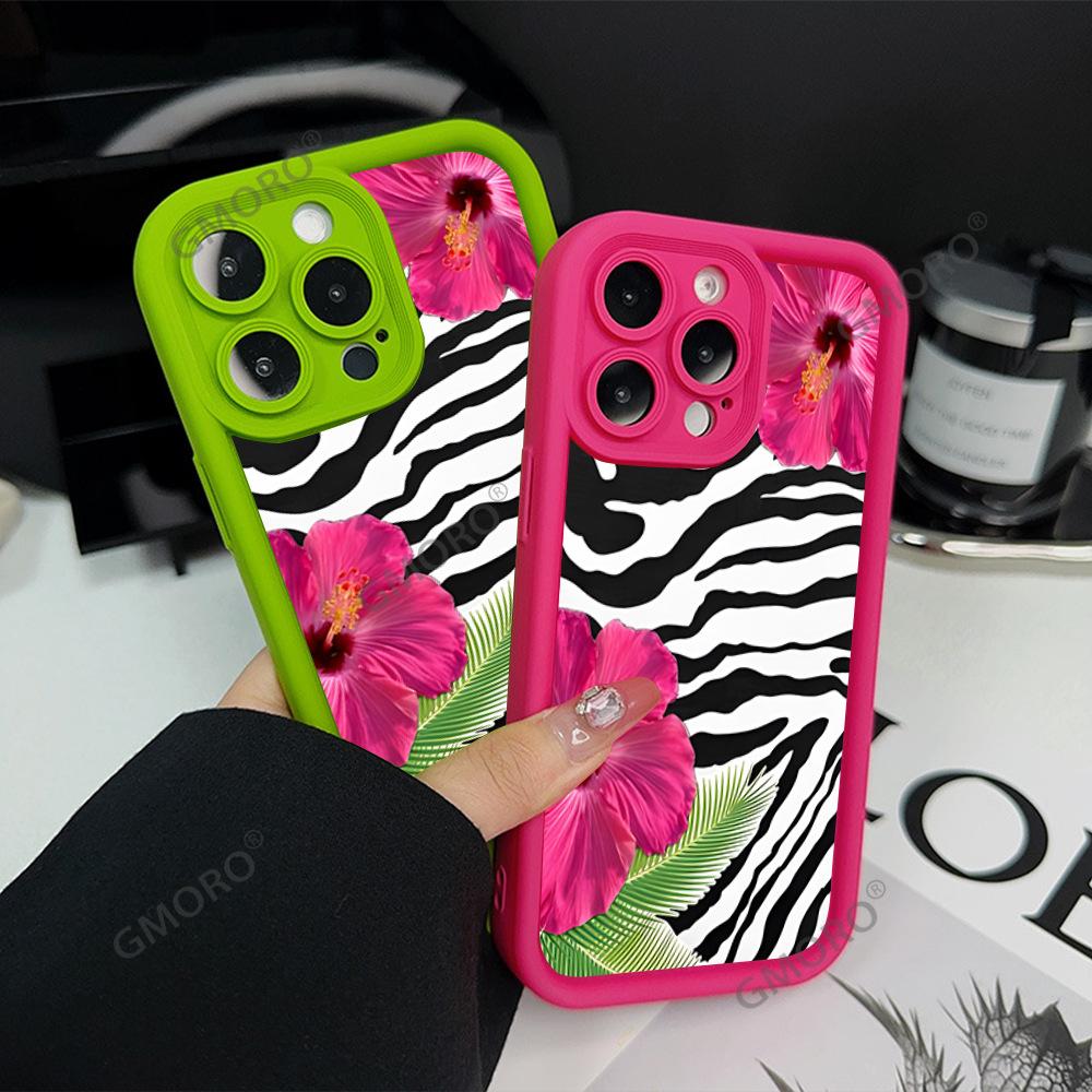 Hot-selling Black Zebra Pattern Flower Suitable for Apple 16pm Premium Mobile Phone Case iPhone17 Silicone Soft Case