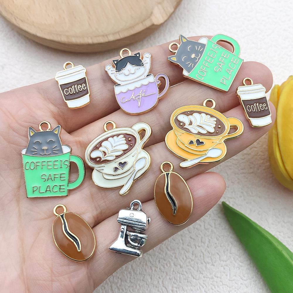 Retro Zawieszki Kawa, Czajnik i Kot - DIY Breloki, Kolczyki, Naszyjniki Akcesoria do Biżuterii (20 mieszanych elementów ze stopu)