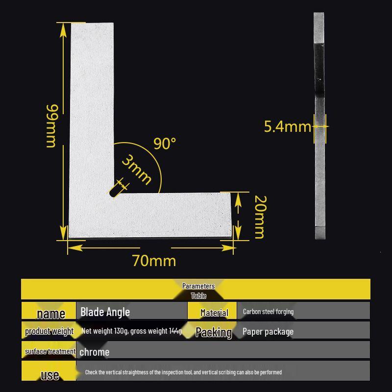 High Precision 90° Blade Angle Carbon Steel Ruler for Woodworking