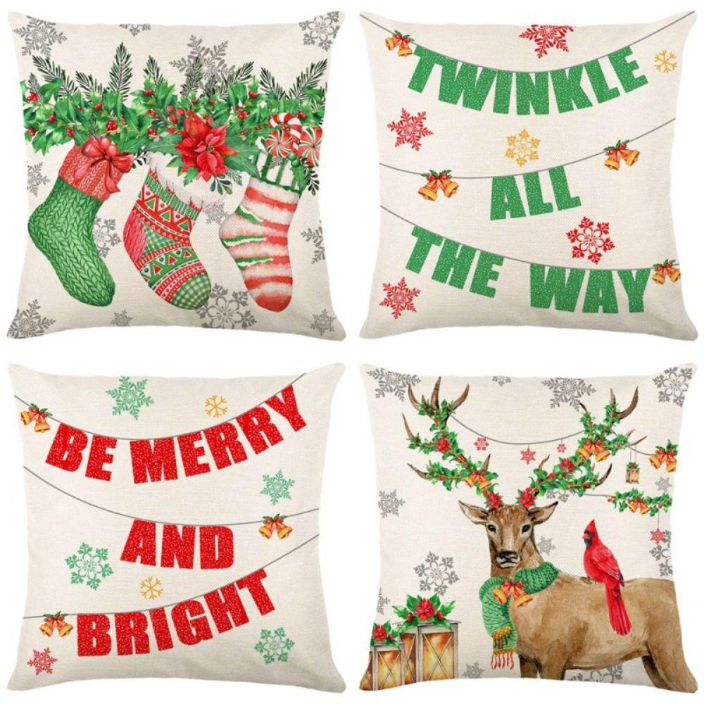 45x45CM Christmas Cushion Covers Monogram Xmas Cushion Case Hemp Snowflake Pillow Cover Outdoor Indoor Home Decor