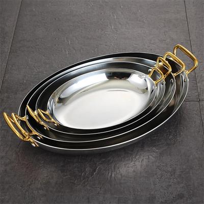 Spanish Seafood Lobster Plates Western Food Commercial Plate French Double Ear Oval Steak Plate Stainless Steel Food Plates