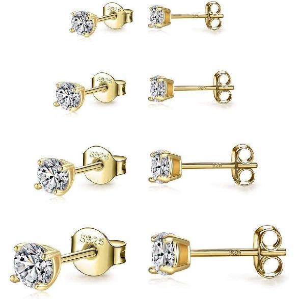 925 Sterling Silver Stud earrings Set | White Gold Plated Hypoallergenic Stud Earrings | Cubic Zirconia Stud Earrings for Women