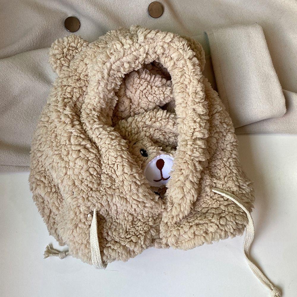 

Cartoon Hat With Earmuffs Bear Ears Lamb Fleece Hat Hats Women Plush Hat Korean Hat бежевый