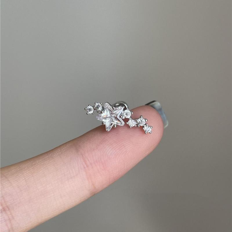 2Pcs Silver Tone Sparkling Star Zircon Stud Earrings, Tiny Cartilage & Helix Piercing Jewelry for Women, Perfect Gift