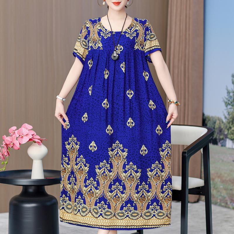 Elegante lange Kleider mit Ärmeln Übergröße Lässiges lockeres Kurzarm-Vintage-Kleid für Damen Sommerkleidung