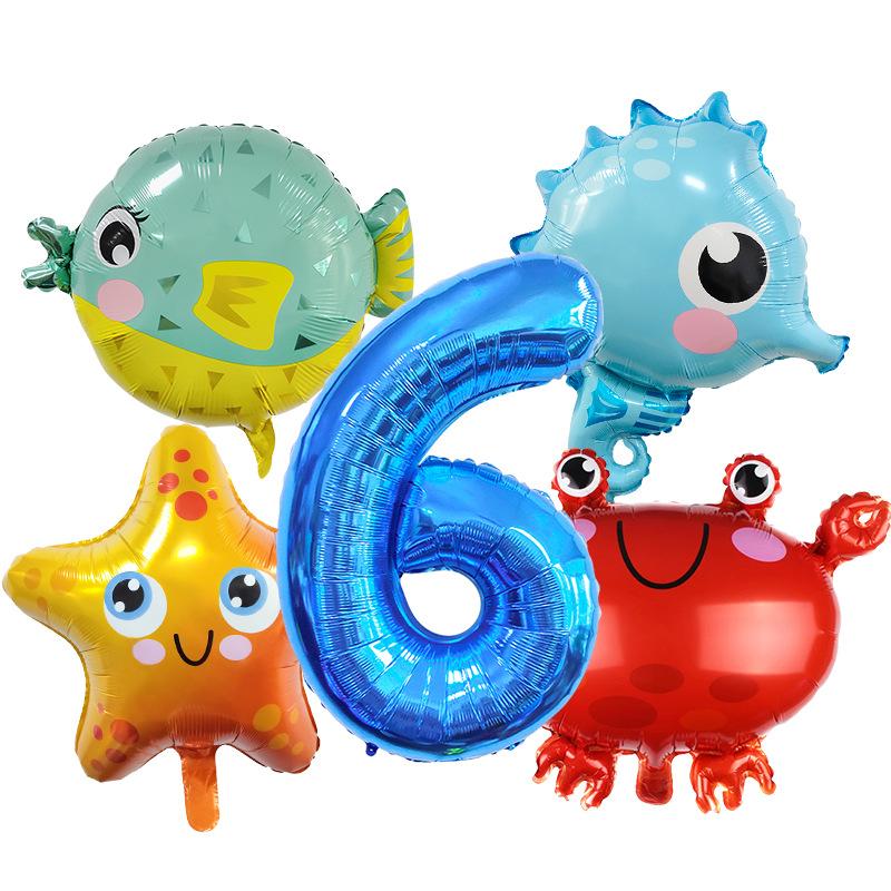 Ocean Crab Seahorse Starfish Dolphin Aluminum Film Balloon Birthday Party Styling Balloon Set