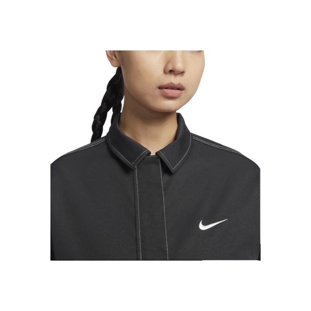 Nike Sportswear Ss25 Brand Logo Woven Oversized Comfortable Polo Long Sleeve Jacket Women Jackets Black IB5588-010