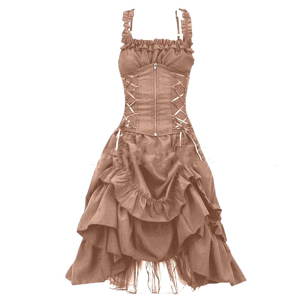 Drawstring Waist Slim Lolita Cosplay Gothic Prom Dresses Dresses Irregular Strappy Lace Dresses