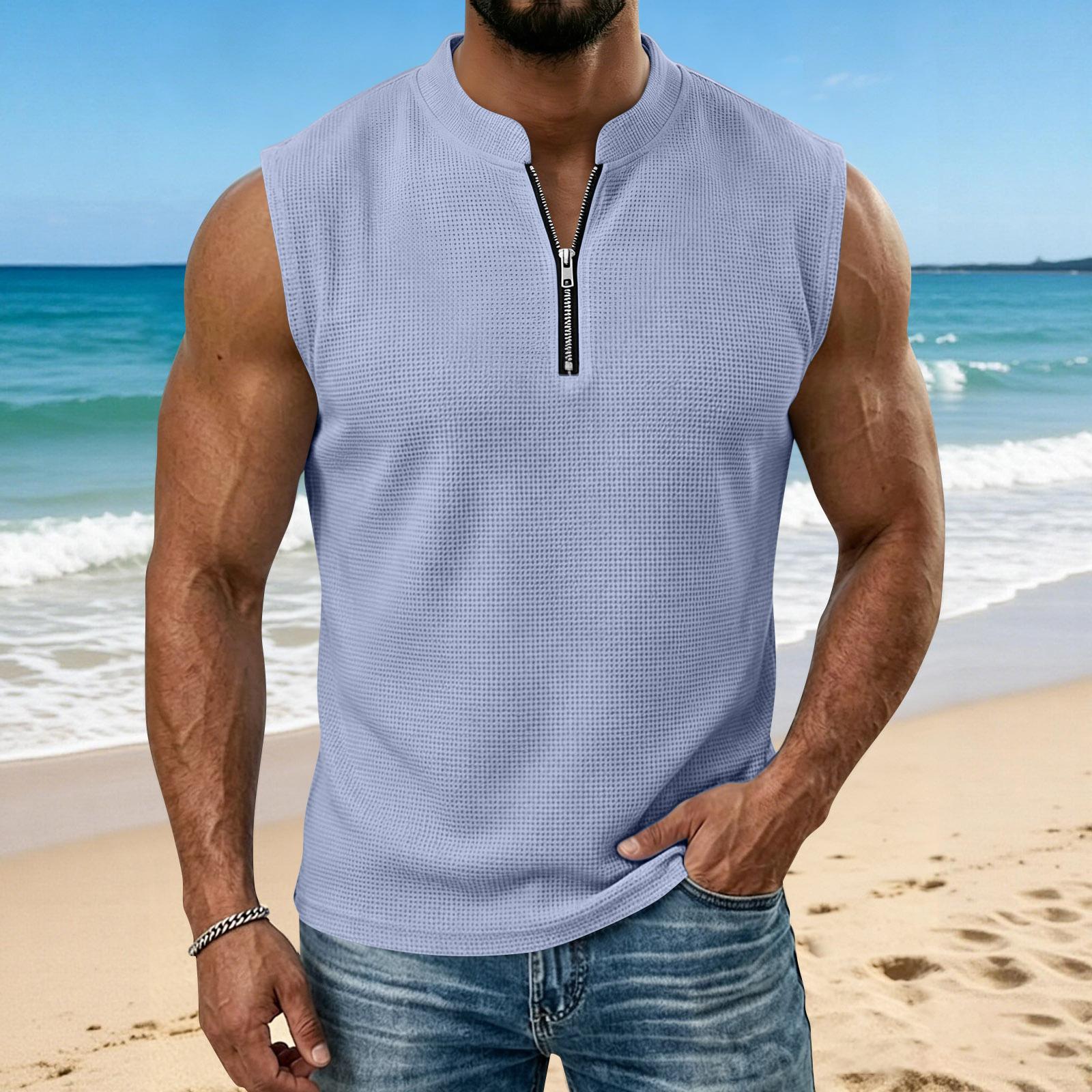 

Men s Summer -Weave Vest: Lightweight, Sleeveless, Stand-Up Collar Top XL