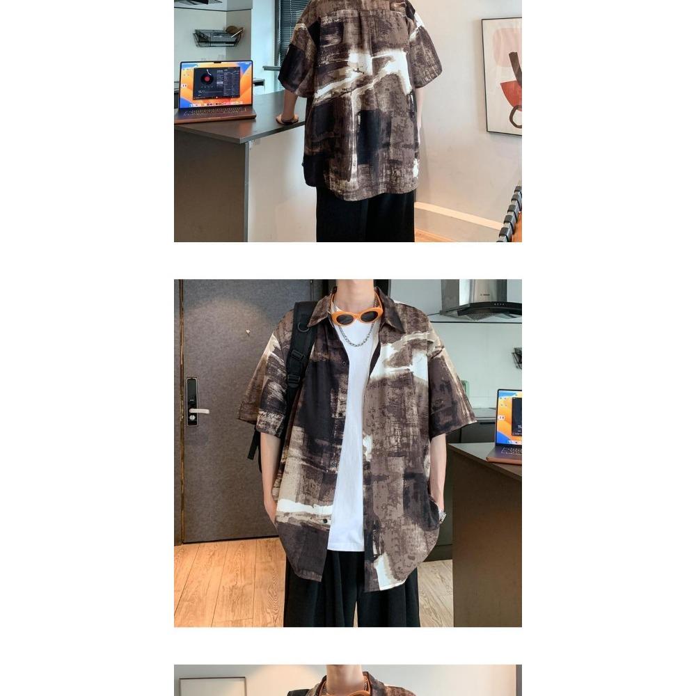 Thin Summer Men's Loose and Trendy Design Handsome Short Sleeved Casual Shirt Versatile and Fashionable Shirt