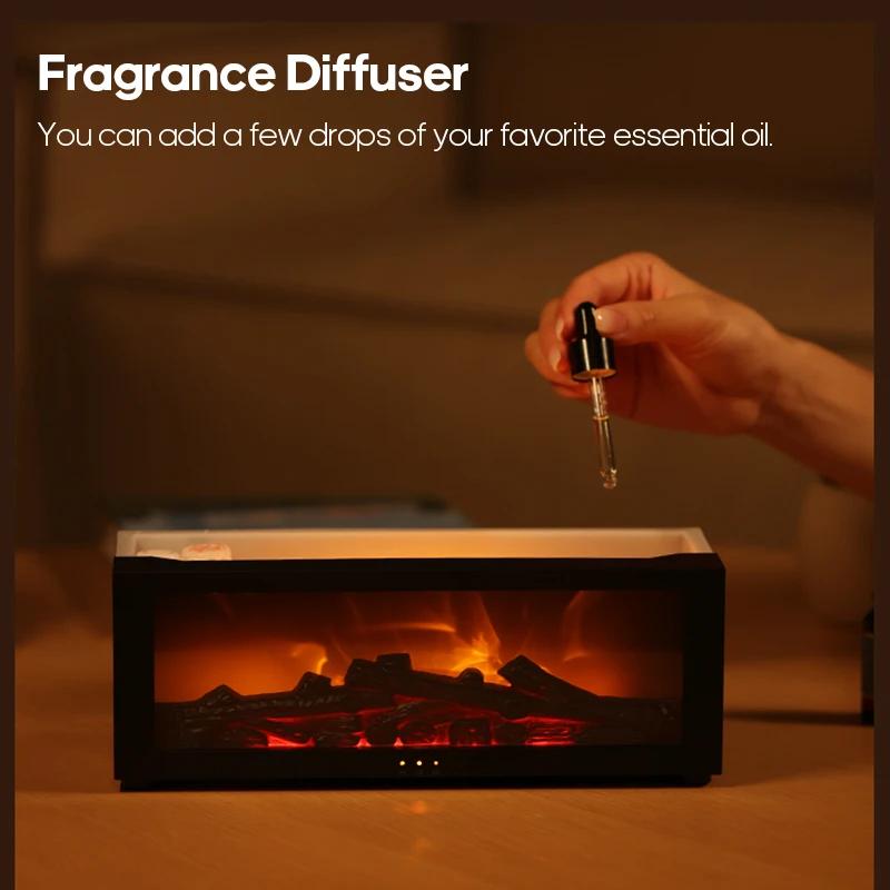 Flame Fireplace Diffuser, Aromatherapy Machine, Air Humidifier, Timer Remote Control, Home Room Office Creative Gift