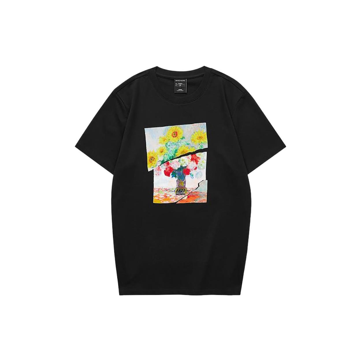 Skechers Plant Print Round Neck T-Shirt Unisex Tops Black L221U228 M
