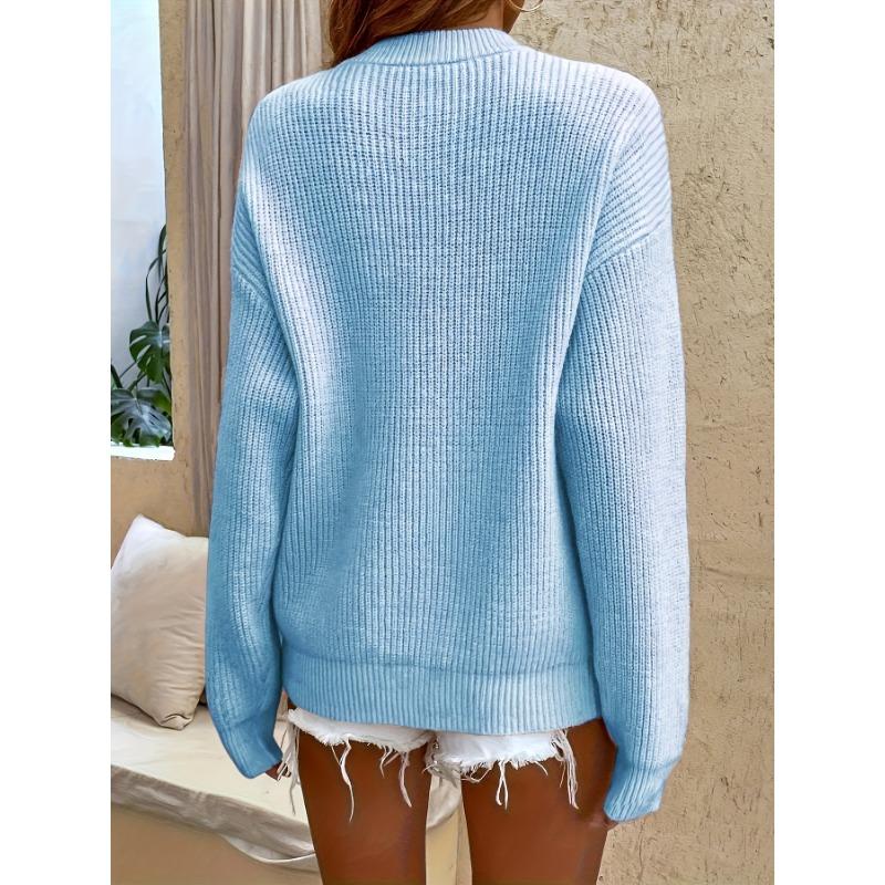 [Cozy Sweater] Soft & Comfortable Women's Cozy Pink Sweater | Casual Crew Neck, Long Sleeve Pullover for Fall/Winter, Button Details
