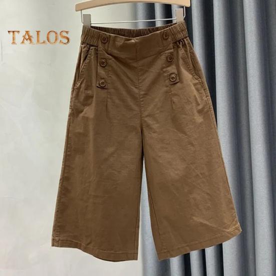 Pantaloni scurți de damă, cu talie înaltă elastică, pantaloni subțiri de vară, casual, cu buzunare, culoare uni, croială largă, cu picior lat, pantaloni harem