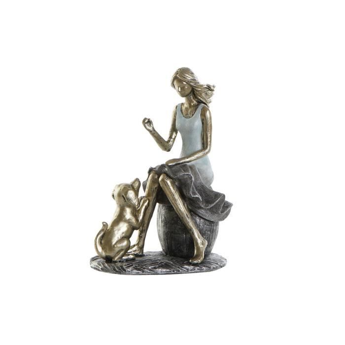 Figurine Décorative - Femme - Résine - 13 X 8,5 X 17,5 Cm - Bleu Doré