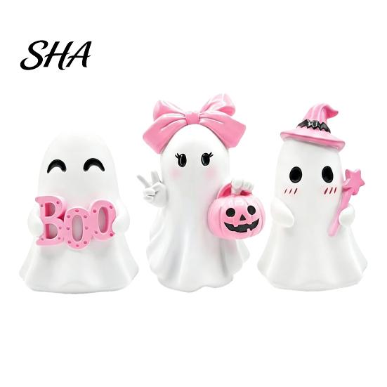 Resin Ghost Ornament Halloween Figurine, Spooky Cute Statue, Funny Creepy Retro Style Decor Tabletop for Home Shelf Party Haunted House Unique