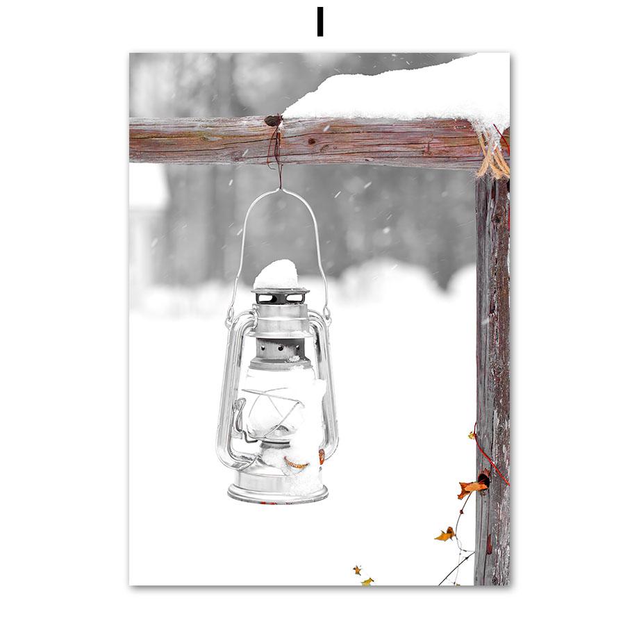 Snowboard Snømann Ekorn Hjort Snø Landskap Veggkunst Lerretsmaleri Plakater og utskrifter Veggbilder til stuedekor