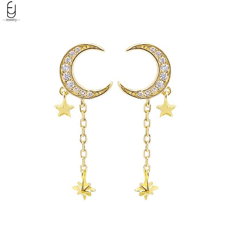 925 Silver Needle Luxury Long Chain Tassel Crystal Stud Earrings For Women Exquisite Pendant Gold Earrings Fine Jewelry