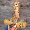 Large Size Wedge Slippers Women's Summer Rhinestone Golden Wind Sandals Women's