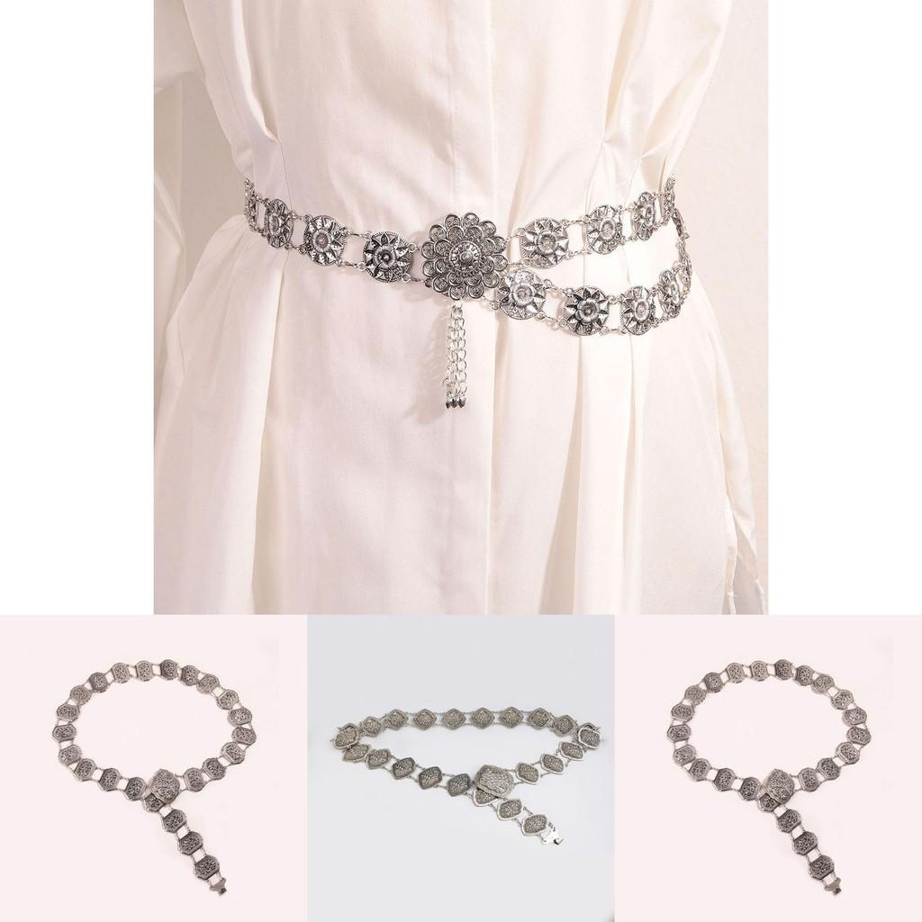 Feminine Metal Waist Chain With Vintage Floral Carving For Traditional Dance And Ethnic Style