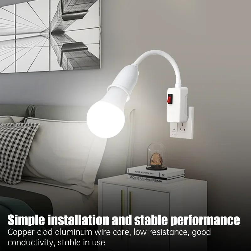 E27 Plug-in Lamp Holder with EU Plug Switch Flexible Swivel Head Rotary LED Bulb Socket Adapter for Wall Light Table Lamp Base
