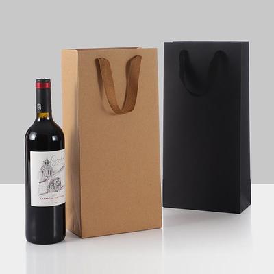 Black Kraft Paper Wine Gift Bag for Single or Double Bottles