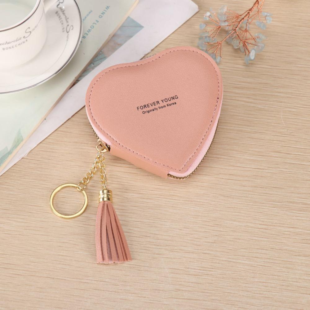 Trendy Heart Shape Money Coin Purse PU Leather Bag Charm Pendant Keyring Wallet Money Bag Mini Key Chain Key Holder Women Gift