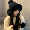 Winter plush lace-up knitted ear protector, thickened plush warm windproof hat, cold-proof hat, cute