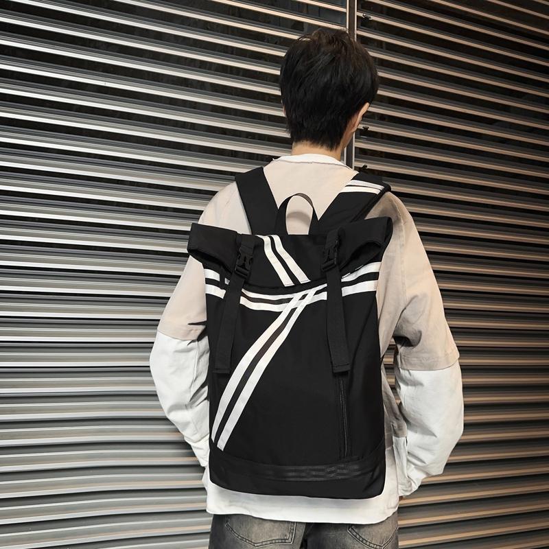 Striped Patchwork Roll-Up Backpack Men Outdoor Fitness Training Sports Bag Student School Bag
