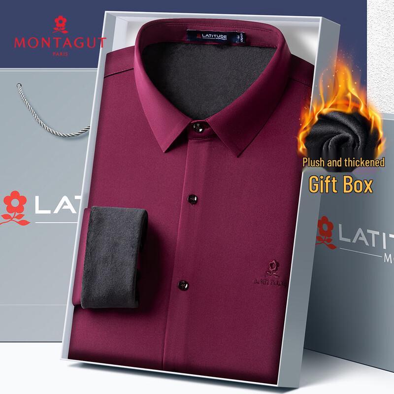 MONTAGUT Men s Thermal Fleece-Lined Business Shirt