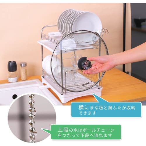 RUNCAN Dish Drainer, 2-Tier Stainless Steel Dish Drainer, Rust-Proof, Automatic Drainage, Automatic Drying, Large Plate Holder, Large Capacity, Easy A