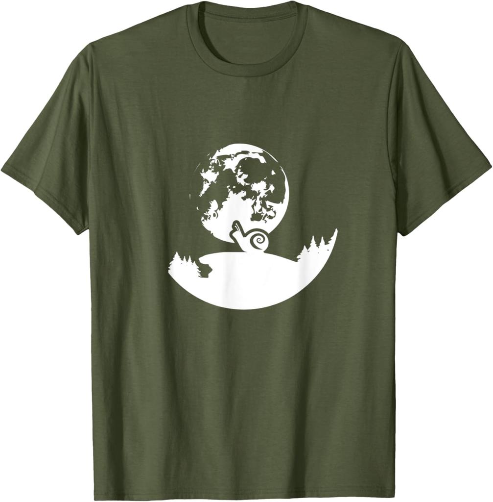 Snail Moon Snail Climbing Nightscape Graphic TShirt Casual Cotton Crewneck Tee For Men