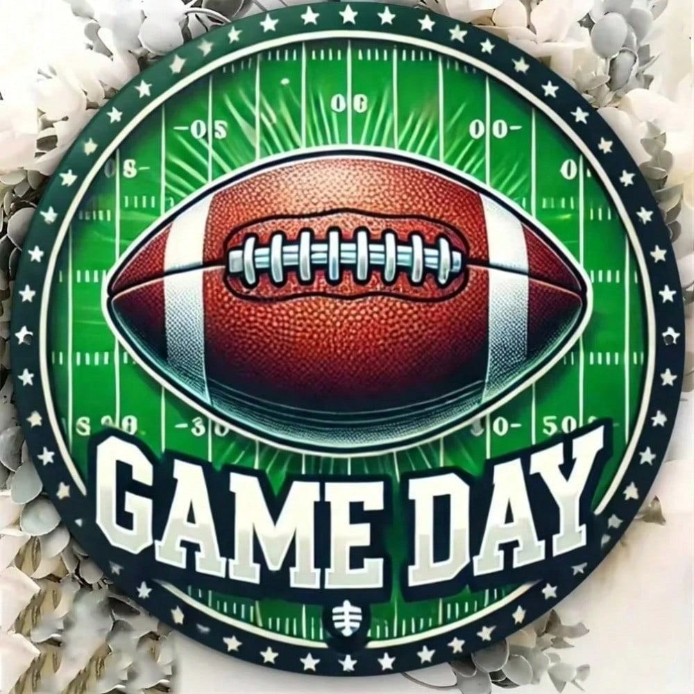 Vintage Metal Tin Sign Football Wreath Gift for Fan Bar Wall Decor