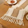 Nordic Light Luxury Cotton Linen Color Block Tassel Table Runner