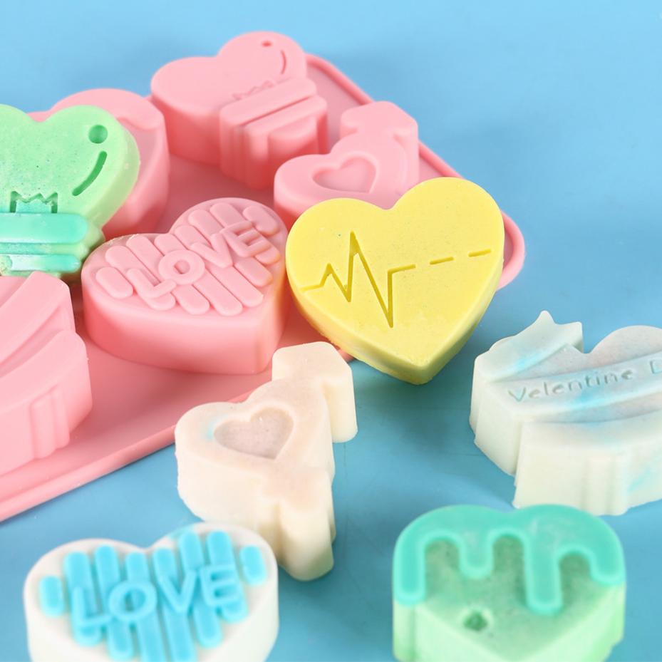 1 Pcs 6 Holes Love Silicone Candy Mold DIY Heart Shaped Candle Soap Mould Chocolate Pudding Jelly Cake Decoration Baking Tools