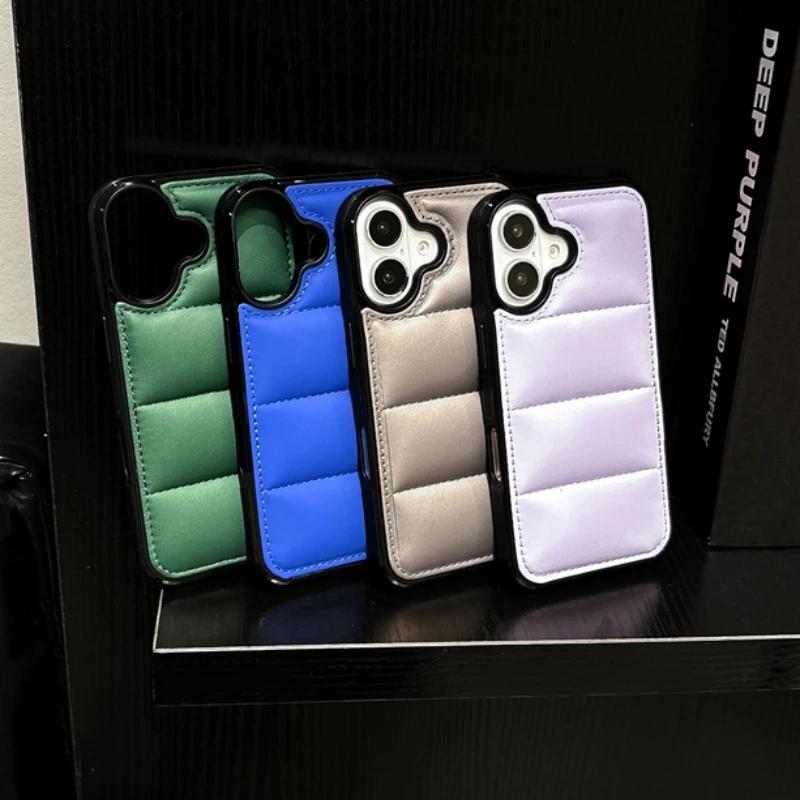 Weiche Daunenjackenstoff Handyhülle für iPhone 16 15 14 13 12 11 Pro Max 16Pro Hülle Die Puffer Winter Stoßfeste Schutzhülle