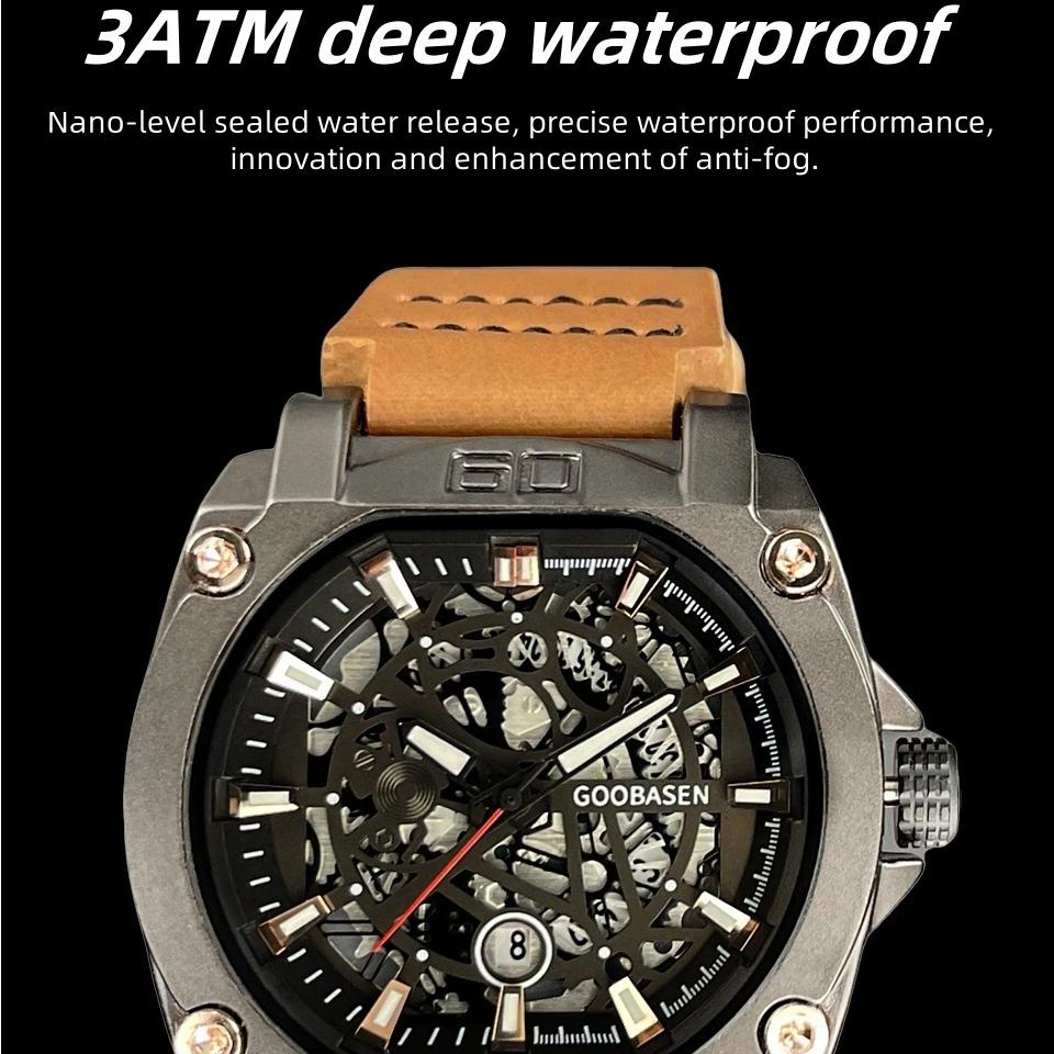 Fashion Sports Luminous Shaped Watch For Men Quartz Wristwatches Waterproof Skeleton Dial Leather Watches