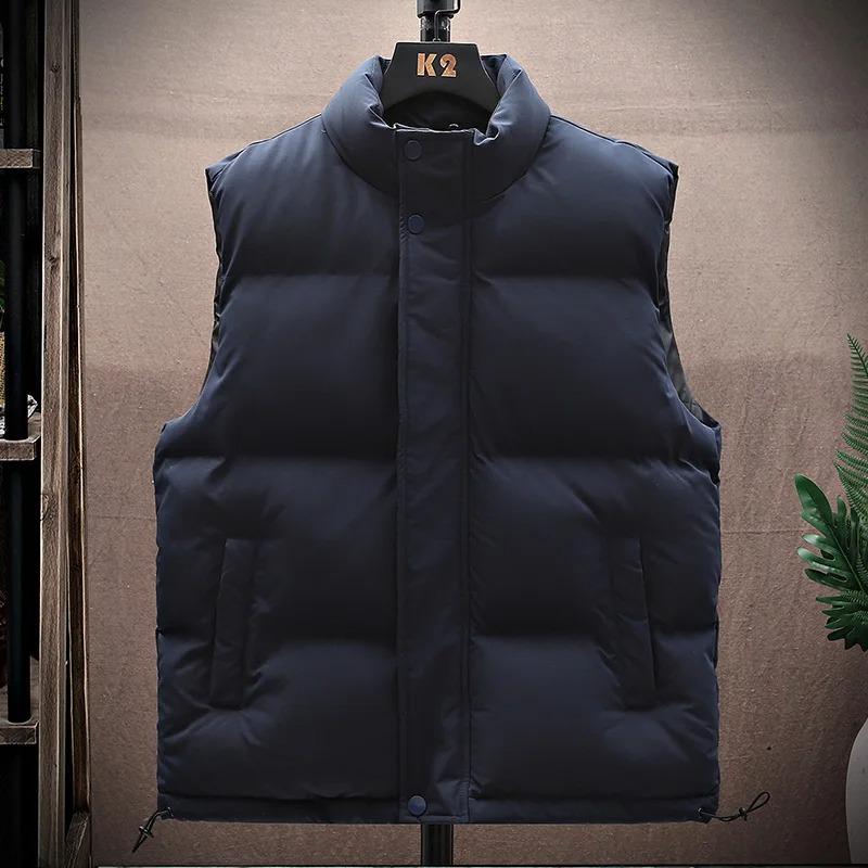Autumn Winter Men's Warm Windproof Vest Casual Basic Style Solid Color Stand Collar Padded Waistcoat Male Stylish Outwear Jacket