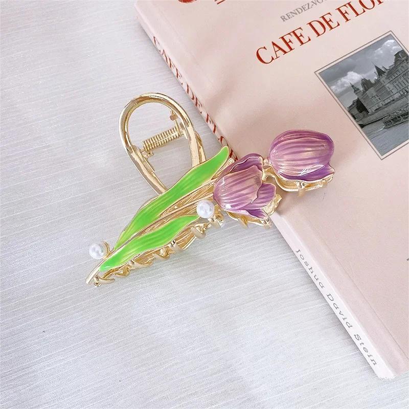 

Модный зажим для волос с цветком тюльпана для женщин, милый металлический зажим для волос в виде акулы, заколки для волос, аксессуары для волос для девочек, Pinzas Para El Pelo фиолетовый