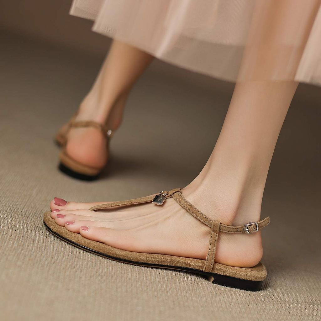 Krazing Pot Suede Summer Size 42 Low Heels Luxury Shoes European Design Women Women Peep Toe Slip On Sandals