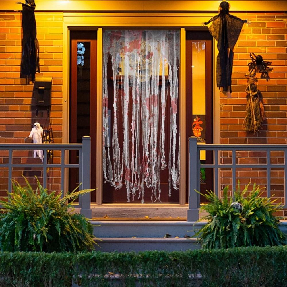 Irregular Frayed Torn Strip Scary Bloody Curtain Blood Splatter Gauze Door Hanging  Ghost Festival
