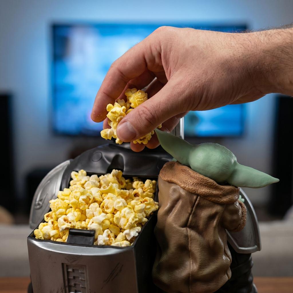 Grand Contenant Seau à Popcorn en Forme de Mandalorien et de l'Enfant Matériau Résine Durable Porte-Collations de Cinéma Objet de Collection